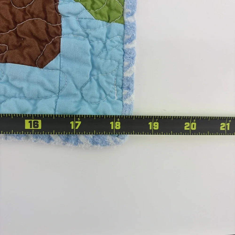 Handmade Monkey Pixel Block Quilt Small Baby Blanket Wall Hanging Blue Brown 21